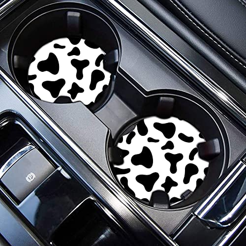 4 Pieces Cow Print Steering Wheel Cover Set with 2PCS Car Cup Coasters & Quarter Keyring, Universal 14.5-15 inches, Fashion Non-Slip Cow Print Steering Wheel Cover - color: Cow Print