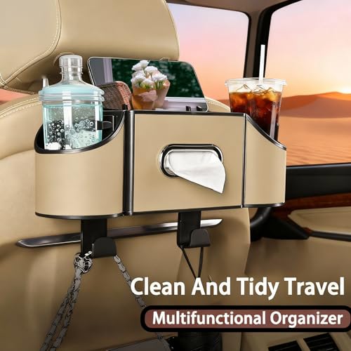 Back Seat Car Organizer,4 in 1 Multifunctional Car Back Seat Storage Box with Drink Cup Holder Tissue Box, for Hold Phone,Snacks, Drinks, Handbag-Meter - color: Meter