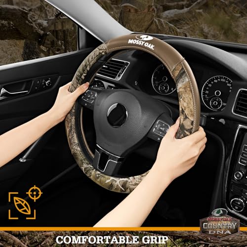 Mossy Oak Camo Steering Wheel Cover, Durable Grip Car Steering Cover, Universal Fit 14.5"–15.5" - Made with Premium Beige PVC Leather and Cotton Fabric, Anti-Slip - Official Licensed Product - color: Beige