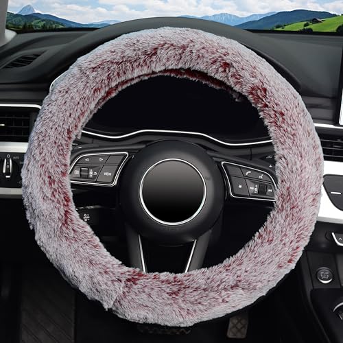 KAFEEK Frost Fluffy Microfiber Plush Steering Wheel Cover for Winter Warm, Universal 15 inch Soft Fuzzy Steering Wheel Cover,Charm Pink - color: pink, size: Standard Size[14 1/2''-15'']