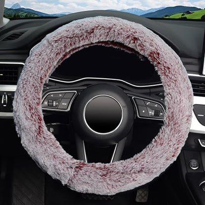 KAFEEK Frost Fluffy Microfiber Plush Steering Wheel Cover for Winter Warm, Universal 15 inch Soft Fuzzy Steering Wheel Cover,Charm Pink - color: pink, size: Standard Size[14 1/2''-15'']