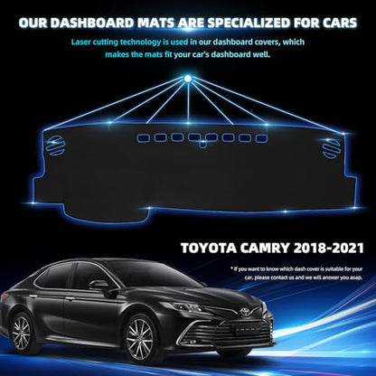 Dashboard Dash Cover Mat for Toyota Camry 2018 2019 2020 2021 2022 2023 Polyester Custom Fit Toyota Camry Accessories Dash Cover Black Trim (Camry 2018-2023, Black) - size: Toyota Camry 2018-2023