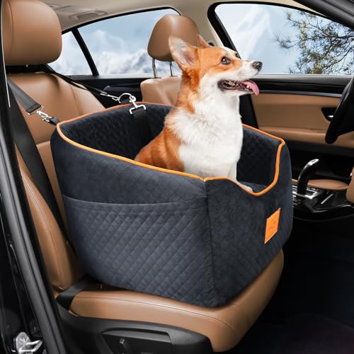 XIEEAOZEE Dog Car Seat for Small Dogs, Memory Foam Booster Dog Seat for Dogs up to 35 lbs, Elevated Pet Car Seat with Washable Removable Cover, Storage Pockets (Black) - color: Black