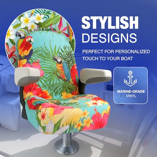 Universal Microfiber Quick-Dry Boat Seat Covers Fitted - Stylish Paradise Parrot Design for Fishing, Deck, Pontoon Boat Seats and More