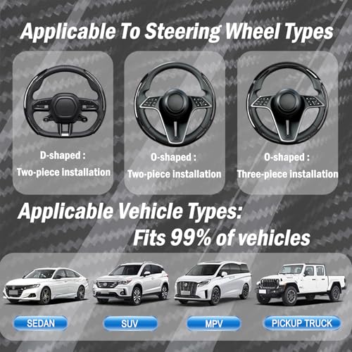 3-Piece Carbon Fiber Steering Wheel Cover, Anti-Slip & Segmented Thin Design for Comfort Grip, Universal Fit 99% Cars SUV Truck,Black - color: Black