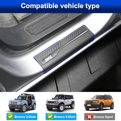 Door Sill Guards Protectors 4Pcs Set Compatible with 2024 2023 2022 2021 Ford Bronco 4 Door, Anti Scratch Door Sill Edge Entry Cover Exterior Accessories with 1966 Pattern