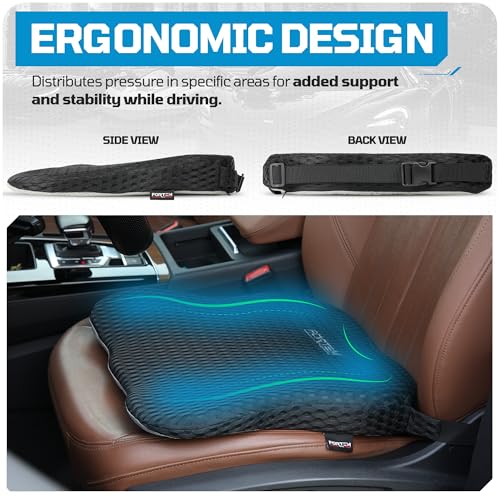 FORTEM Car Seat Cushion, Memory Foam Wedge Cushion for Driving, Car Seat Pad for Comfort, Non Slip Bottom, Adjustable Straps, Washable Cover - size: L (Seat)
