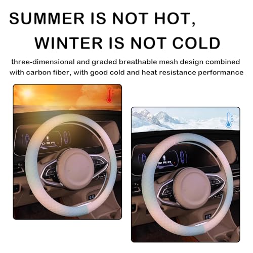 Steering Wheel Cover, with Non-Slip Lining, Cool in Summer Warm in Winter for Men Women, 14.5-15 Inch Non-Slip Breathable Leather Car Steering Wheel Protector - color: Gradient Blue