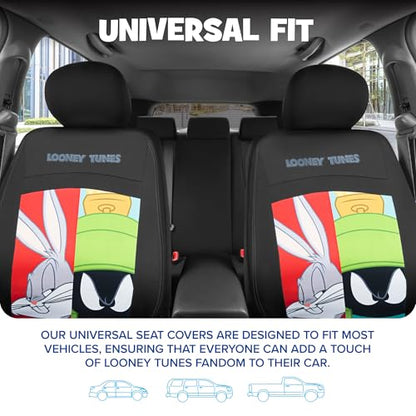 Looney Tunes Car Seat Covers – 2-Piece Front Seat Covers Featuring Bugs Bunny, Marvin the Martian, Taz & Daffy Duck – Universal Fit for Cars Trucks SUV Seat Covers for Car Cute Cartoon Car Accessories - size: 2 Front, style: Looney Tunes