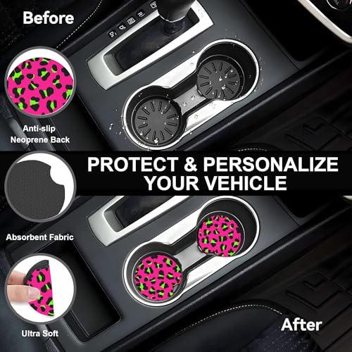 Pink Leopard Steering Wheel Cover,Pink Cheetah Leopard Universal 15" Elastic Car Steering Wheel Cover with 2 PCS Car Coasters,Anti-Slip Breathable Accessories for Auto,SUVs,Truck - color: Pink Leopard