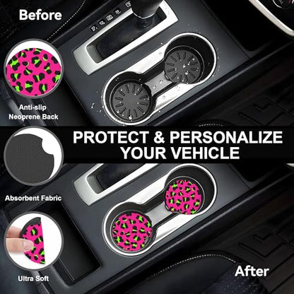 Pink Leopard Steering Wheel Cover,Pink Cheetah Leopard Universal 15" Elastic Car Steering Wheel Cover with 2 PCS Car Coasters,Anti-Slip Breathable Accessories for Auto,SUVs,Truck - color: Pink Leopard