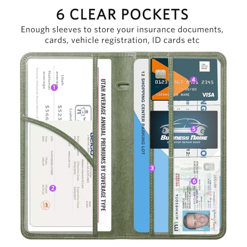 CoBak Car Registration and Insurance Holder - Vehicle Glove Box Car Organizer,Auto Truck Comparment Accessories Case with Magnetic Closure for Driver License,Cards - color: L-Route Peak Green