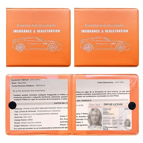 Ziciner Car Registration Insurance Holder, 2Pack Essential Auto Card Document Glove Box Organizer with Touch Fastener, Vehicle Interior Accessories Perfect for Most Car, Truck, SUV (Orange/Big Car) - color: Orange/Big Car