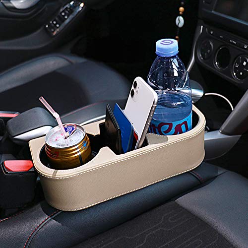 Car Seat Organizer Cup Drink Holders Multi Functional Gap Filler Storage Box Insert Organization Helps Reduce Distracted Driving&Holds Phone Mount Mug Bottle Cellphone (PUBD-Beige) - color: PUBD-Beige