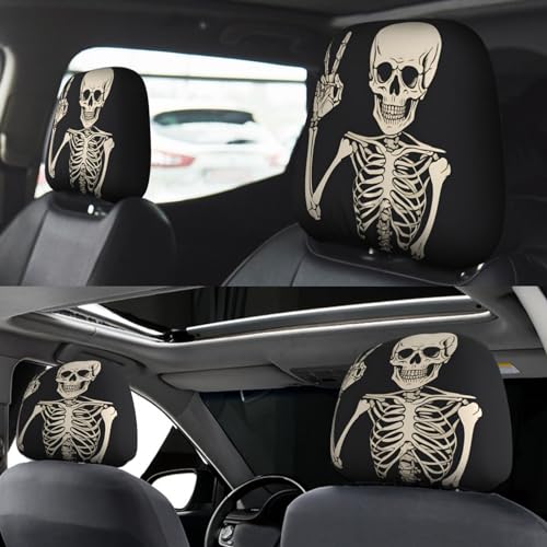 Dujiea 2 Pack Funny Skull Finger Car Headrest Covers, Universal Soft Car Seat Head Rest Protector, Vehicle Accessories Fabric Headrest Cover for Cars Vans Trucks