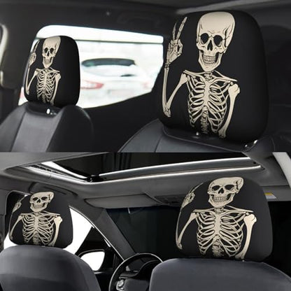 Dujiea 2 Pack Funny Skull Finger Car Headrest Covers, Universal Soft Car Seat Head Rest Protector, Vehicle Accessories Fabric Headrest Cover for Cars Vans Trucks