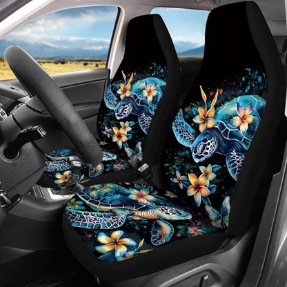 Sea Turtle Car Seat Covers Full Set of 4 Pcs Blue Turtle Car Interior Accessories Cute Pad Breathable Split Bench Seat Pads Fit Cars Truck Van SUV Driver Seat Blanket - color: Blue Sea Turtle