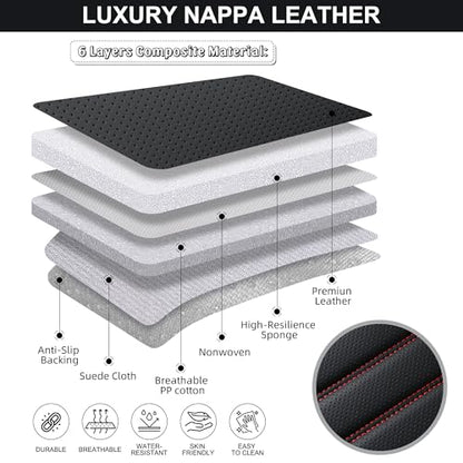 BWTJF Front Car Seat Bottom Covers 2 Pack, Universal Auto Seat Cushions, Nappa Leather Full Wrapping Edge Compatible with Most of Vehicles - SUVs/Sedans/Pickup Trucks, Black&Red - color: Black&Red, size: StyleA-Stripes
