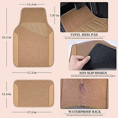 CAR PASS Beige Leather & Waterproof Car Carpet Floor Mats, Universal Car Mats Fit for SUV,Vans,sedans, Trucks,Set of 4pcs Car Carpet with Anti-Slip nibbs Driver Heel Pad (All Beige) - color: All Beige