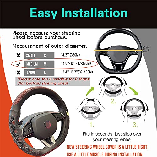 PINCTROT D Shaped 14.5-15 Inch Steering Wheel Cover Great Grip with 3D Honeycomb Anti-Slip Design, Flat Bottom 14.5-15 Inch (Wine Red) - color: 6.D-shaped,Wine Red, size: Medium(Standard) Size[14 1/2''-15'']