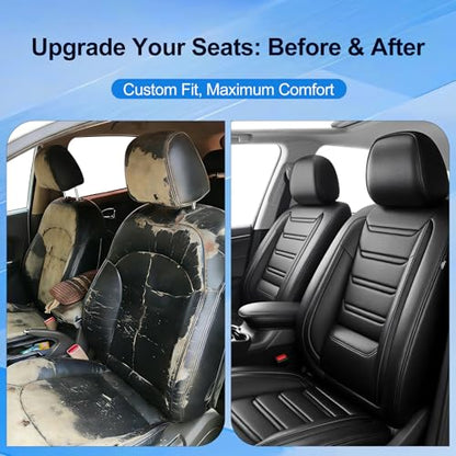 Fit CRV Car Seat Covers (Front Pair) for Select Honda CR-V 2011-2025 2026 - Premium Full Coverage Leather, Airbag Compatible & Wear-Resistant, Waterproof & All Weather Seat Protector, Black