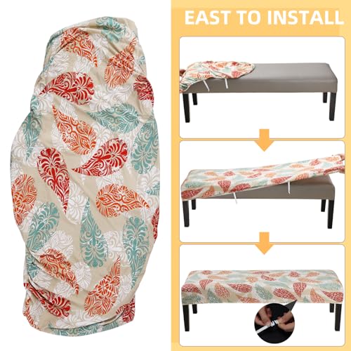 Fuloon Stretch Bench Cover, Anti-Dust Removable Dining Bench Slipcover Washable Seat Cushion Protector for Bedroom, Kitchen, Hotel, Banquet, Light Khaki Flower - color: Flower Light Khaki