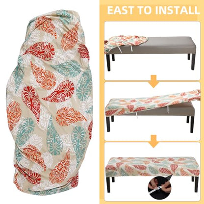 Fuloon Stretch Bench Cover, Anti-Dust Removable Dining Bench Slipcover Washable Seat Cushion Protector for Bedroom, Kitchen, Hotel, Banquet, Light Khaki Flower - color: Flower Light Khaki