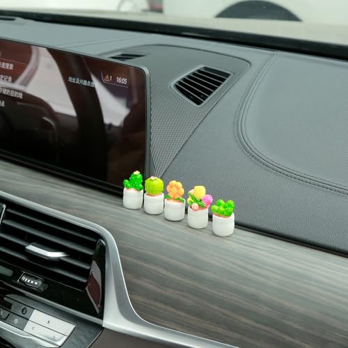 YGMONER Mini Flower Pot Car Ornament & Mini Succulent Dashboard Decor, 5pcs Desktop Miniature Pottery Planter for Car Interior Decoration