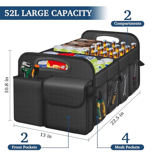 Car Trunk Organizer with Large Capacity Waterproof Car Accessories for Women & Men, Collapsible Trunk Organizer for Suv/Jeep/Sedan,Tools (Black, Standard)