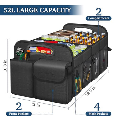 Car Trunk Organizer with Large Capacity Waterproof Car Accessories for Women & Men, Collapsible Trunk Organizer for Suv/Jeep/Sedan,Tools (Black, Standard)