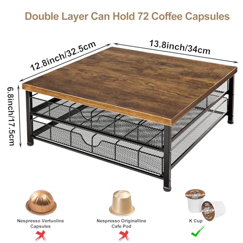 Coffee Pod Holder for K Cup Holder Drawer, 72 Capacity Coffee Pod Organizer K Cup Storage 2 Tier Pods Drawer Organizer Sliding Baskets for Coffee Station Counter, Black