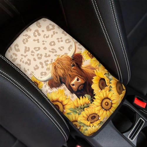 UNICEU Sunflower Animal Yak Print Car Center Console Armrest Cushion Pad Auto Interior Accessories Neoprene Soft Armrest Protector Pad Anti Slip Cover - color: Sunflower Yak