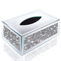 Wocred Rectangular Mirrored Tissue Box Cover,Crystal Crushed Diamond Tissue Box,Silver Luxury Tissue Holders for Either Tissues in a Bathroom or Napkins on a Table.(10”x5.7”x4”) - color: Silver