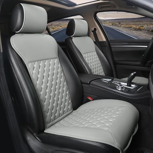 Black Panther 1 Pair Luxury Car Seat Covers Protectors, Universal Anti-Slip Driver Seat Cover with Partial Backrest Coverage (Middle Part Only), Diamond Pattern, Compatible with 95% Cars (Grey) - color: Pair -Diamond- Light Grey