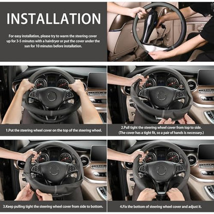 Breathable Steering Wheel Cover Microfiber Leather with Center Mark Design Universal Medium Size 14 1/2-15 Inch Gray and Black - color: Black and Gray Up, size: M (14.5"-15")