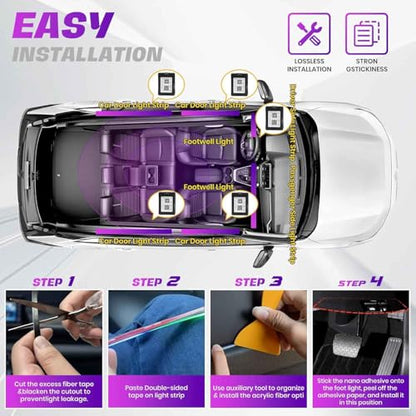 Acrylic Interior Car LED Strip Light with Wireless APP, RGB 18 in 1 with 175 inches 593 LEDs Fiber Optic Ambient Lighting Kits, 16 Million Colors Sound Active Function Car Neon Lights - color: Dreamcolor 18 in 1