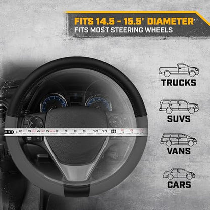 Cat® ErgoDrive Car Steering Wheel Cover with Dark Gray Grip, Black Faux Leather Steering Wheel Cover for Auto Truck Van SUV - Standard 14.5" - 15 Inches - color: Dark Gray/Black, size: Standard (14.5-15")