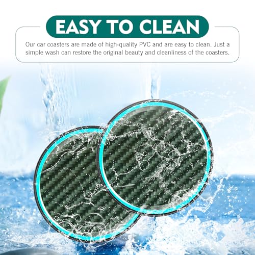 2 PCS Car Cup Coasters, Non-Slip Heat Insulation Cup Holder Liner with Luminous Edge, Anti-Scratch Reusable Insert Coaster, Universal 2.83" Round Protective Mat for Cars (Carbon Fiber Black)