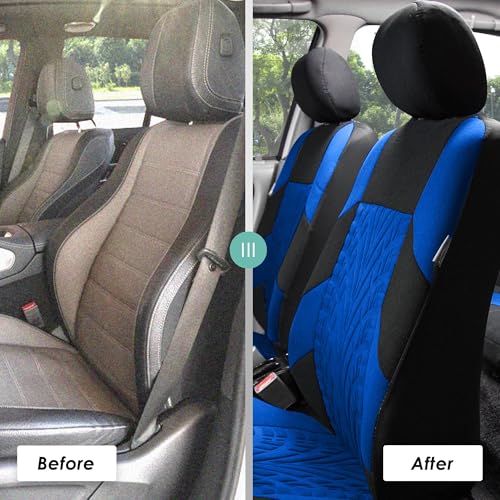 FH Group Travel Master Car Seat Covers Full Set with Carpet Floor Mats – Universal Fit for Cars Trucks and SUVs (Blue/Black)