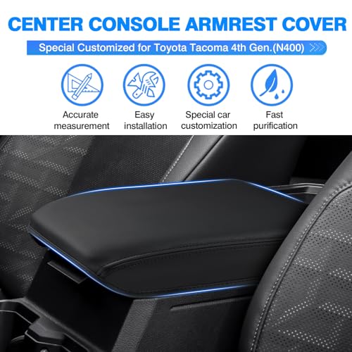 Autorder Center Console Cover for 2024 2025 2026 Toyota Tacoma Accessories Armrest Cover Anti-Scratch Middle Console Pad Leather Armrest Protector - size: 24-26 Tacoma Armrest Cover