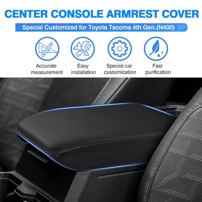 Autorder Center Console Cover for 2024 2025 2026 Toyota Tacoma Accessories Armrest Cover Anti-Scratch Middle Console Pad Leather Armrest Protector - size: 24-26 Tacoma Armrest Cover
