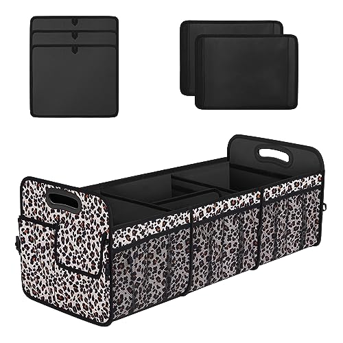 Collapsible Trunk Organizer - 90L Large Capacity with 15 Pockets, Waterproof for SUV/Car/Jeep/Sedan, Extra Large Leopard Print - color: Leopard print, size: Extra Large