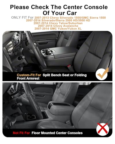 ECOZEN Center Console Organizer for 2007-2014 Chevy Silverado/GMC Sierra & Tahoe/Suburban/Avalanche/Yukon/Yukon XL Accessories - Armrest Box Organizer - Only Fit Split-Bench Front Seat/Jump Seats - size: 2007-2014 Chevy Silverado/Sierra-Jump Seat