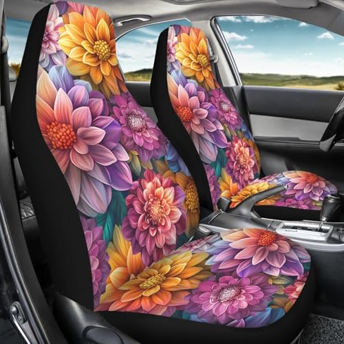 INSTANTARTS Dahlia Mexico National Flower Car Seat Covers Full Set of 2 Vehicle Protector Front Seats Covers Stretchy Washable Car Accessories Seat Cover - color: Dahlia Mexico National Flower