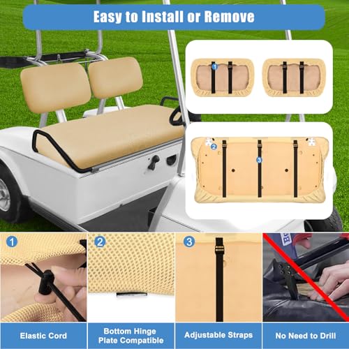 Golf Cart Seat Covers Set for Yamaha G22 G19 G16 G14 G11 G9 G8 G2, Club Car DS Pre-2000 OEM Ordinary Front Seats, Durable Breathable Seat Covers Washable Polyester Mesh Cloth Without Logo, Beige