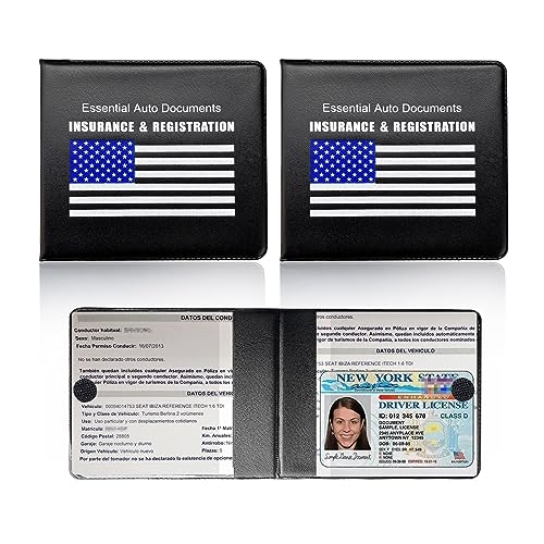 Ziciner Car Registration Insurance Holder, 2Pack Essential Auto Card Document Glove Box Organizer with Touch Fastener, Vehicle Interior Accessories Perfect for Most Car, Truck, SUV (Black/Blue Flag) - color: Black/Blue Flag