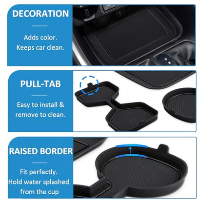 Auovo 3D Cup Holder Insert Liners Compatible with Toyota RAV4 Accessories 2025 2024 2023 2022 2021 2020 2019 Car Custom Cup Holder Mats Pads 3-pc Set (Black Trim) - color: Black, size: 3PCS