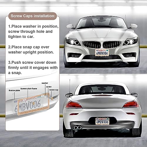 QUANQIUFEI 2 Pack Bling License Plate Frames for Women, Sparkly Rhinestone Diamond Car Accessories with Glitter Crystal Caps (Champagne) - color: Champagne