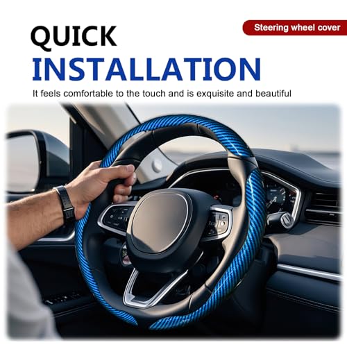 3pcs Universal Carbon Fiber Steering Wheel Cover - Anti-Slip & Segmented Design, Universal 99% Durable Steering Wheel Protector for Men and Women, Car Interior Accessory (Blue)