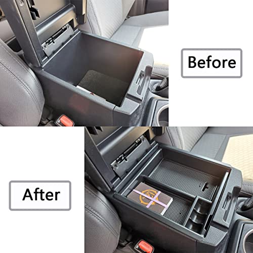 Center Console Accessory Organizer Compatible with Toyota Tacoma 2016-2019 2020 2021 2022 2023 ABS Material Armrest Box Insert Tray (Black Trim)